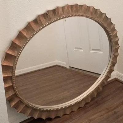 Modern Distressed Silver Oval Wall Mirror 39x32