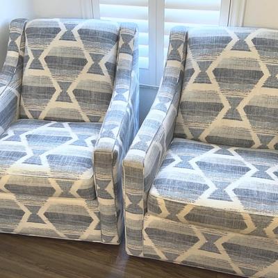 H.M. Richard’s Pair Blue Fabric Swivel Accent Chairs 31x36x36