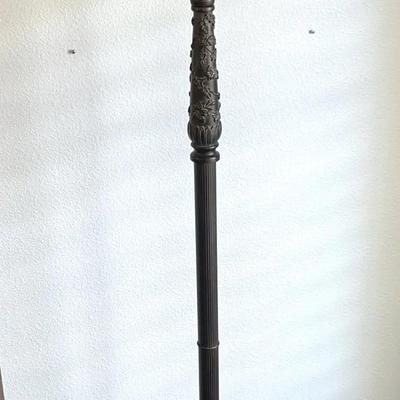 Black Metal Torchiere Style Floor Lamp With Alabaster Glass Shade