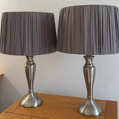 Modern Metal Table Lamps W/ Grey Pleated Shades