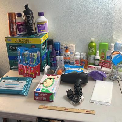Men’s Bath Lot 2 - Depends Mediums, Conair Hair Dryer, Toothbrushes