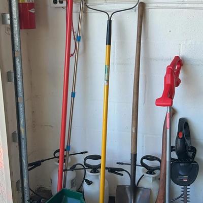 Garden Tools Lot - Tree Lion Cutter, Sun Joe Hedge Trimmer, Hand Axe