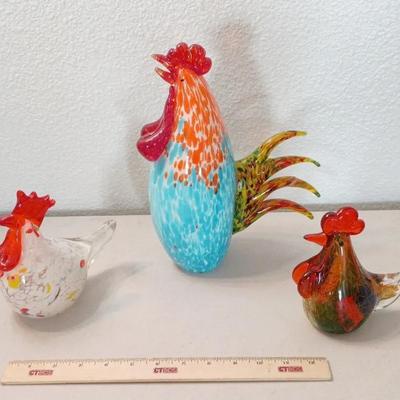 Handblown Murano Style Roosters #2