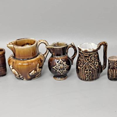 Miniature Antique Pottery Pitchers and a Boot
