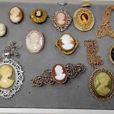 Vintage Cameo & Embroidered Necklaces & Pins
