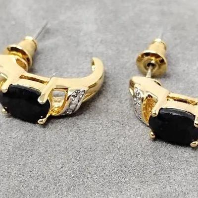 Goldtone & Sapphire Earrings 