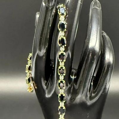 003) 	NAGL Appraised 10K Gold Natural Sapphire & Diamond Bracelet – 7.5” – 17.9ctw