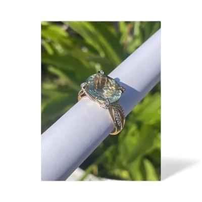 109) NAGL Graded (1222616) 14k Gold Large Prasiolite Quartz Ring