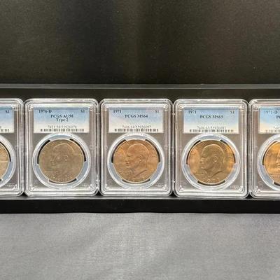 5-PCGS Graded Eisenhower Dollars W/ (1) Silver Eisenhower