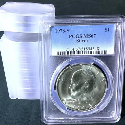 1973-S PCGS MS67 Silver Eisenhower Dollar + Lot of Ike Dollars