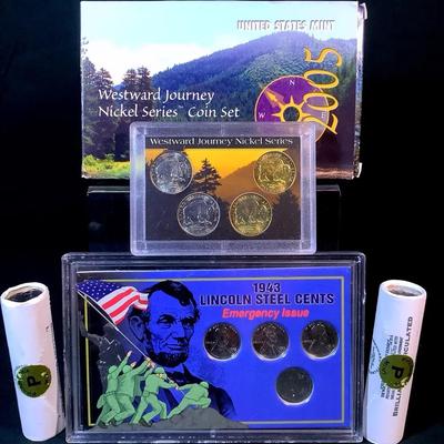 Mixed U.S. Mint Sets Lot – Westward Journey Nickels, 1943 Steel Cents & BU Rolls