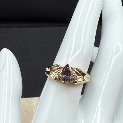 002) NAGL Certified Marquise Alexandrite & Diamond Ring – 14K Gold