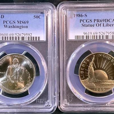 Lot of 2 PCGS Graded Commemorative Half Dollars – 1982-D MS69 & 1986-S PR69DCAM