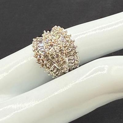 006) NAGL Certified 14K Two-Tone Gold Diamond Cluster Ring – 1.41ctw, Marquise & Baguettes