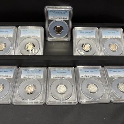 10 PCGS Graded Roosevelt Dimes With (4) Silver Roosevelt Dimes