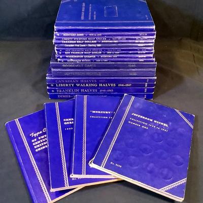 Lot of Vintage Whitman Coin Albums – Dimes, Nickels, Quarters, Half Dollars (Some Filled)
