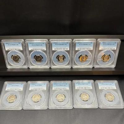 10 PCGS Graded Proof Jefferson Nickels