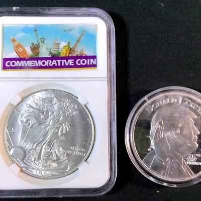 Lot of 2 Commemorative Coins – Walking Liberty & Donald J. Trump