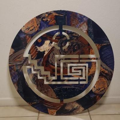 Vintage Western Geometric steel metal wall sculpture. 