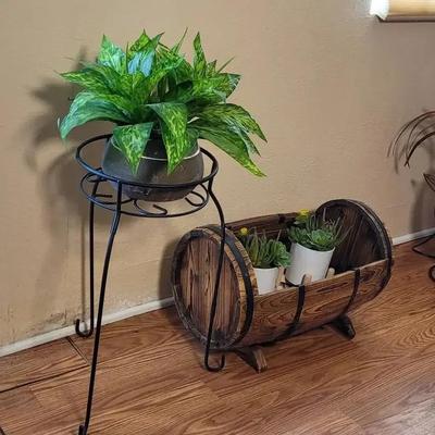 Artificial Plants On Stand and Barrel