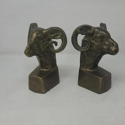 Vintage Brass Ram Head Book Ends