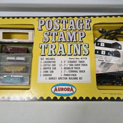 Aurora Postage Stamp Trains Set with Track, Engines, Cars & Accessories