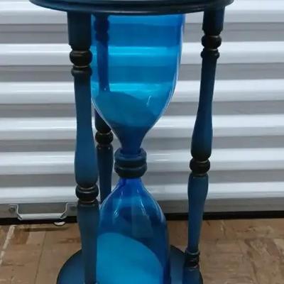 GIANT Blue Hourglass in Wood Stand - possibly Blenko?