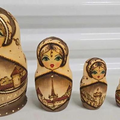 Set of “Tallinn” Nesting Dolls – Hand-Painted Scenic Design