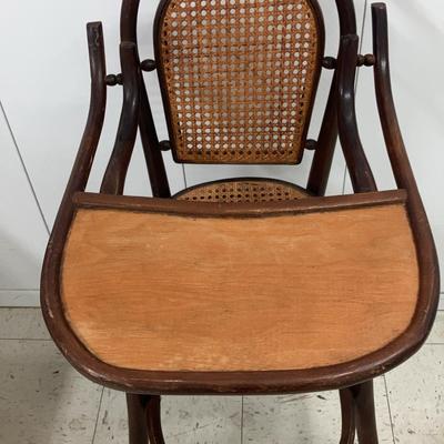Bentwood Doll Highchair with Woven Cane Back and Wooden Tray