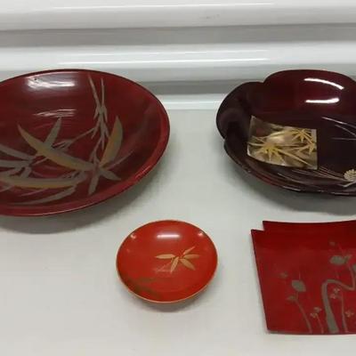 MCM Japanese Lacquerware Bowl & Tray Collection
