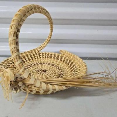 Handcrafted Gullah Sweetgrass Basket with Curved Handle