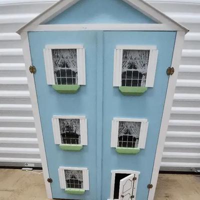 Large Wooden Dollhouse with Assorted Furnishings