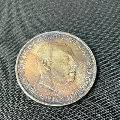1966 Spanish 100 Pesetas Silver Coin 