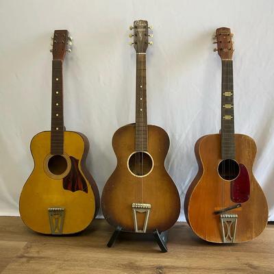 Acoustic Guitar Lot Of Three 6 String, Stella Harmony, Harmony, & Chris Ajustomatic