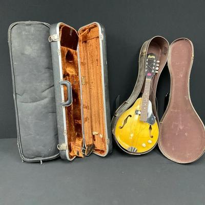 BROKEN Electric Norma Mandolin & Empty Violin Case Lot