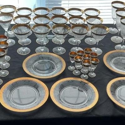 Cambridge Etched Crystal with 22kt Gold Trim