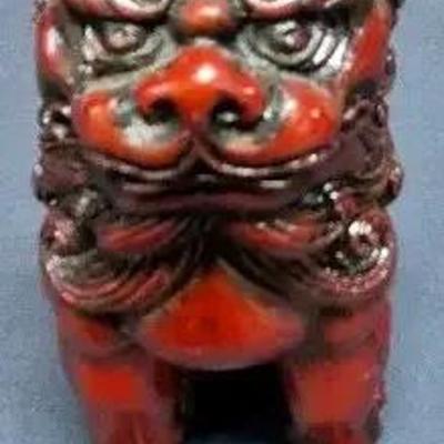 Vintage Resin Mahogany Chinese Red Foo Dog #2