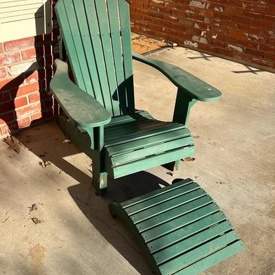 Green Painted Wood Adirondack Chair And Footstool