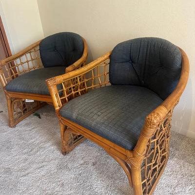 Two Wicker Rattan Barrel Style Chairs 