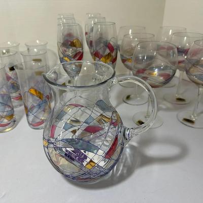 Romanian Milano Mosaic Glasses with Pitcher