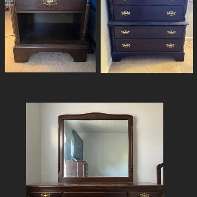 Vintage 3 Piece Bedroom Set with Dresser, Chest of Drawers, and 1 Nightstand 