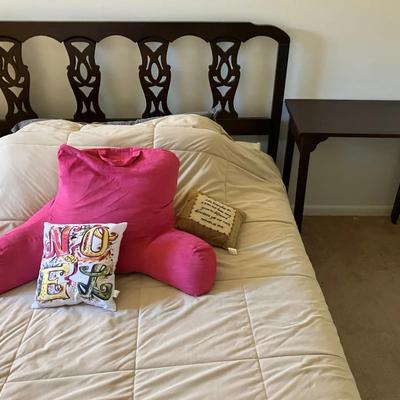 Queen Size Chippendale-Style Headboard and Rolling Side Table