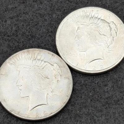 Two 1922 Peace Dollars