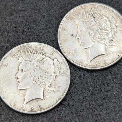Two 1922 Peace Dollars