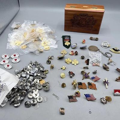 Collection Of Vintage Pins And Buttons 