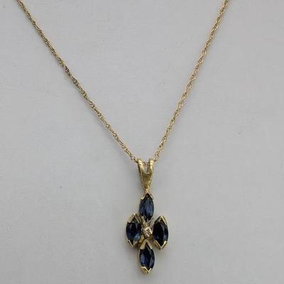 14K Gold & Sapphire Chain Necklace & Pendant 