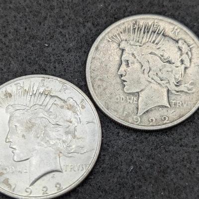 Two 1922 Peace Dollars