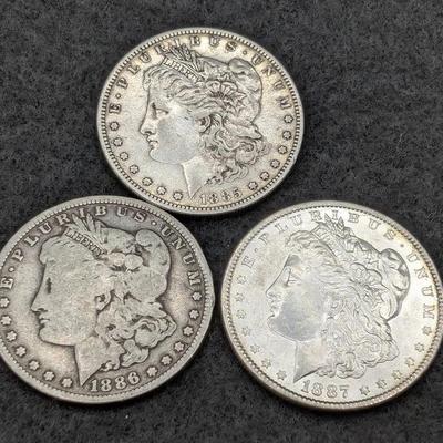 1885-S, 1886-O & 1887 Morgan Dollars