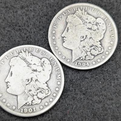 1901-O & 1904 Morgan Dollars
