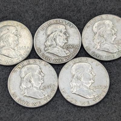 5 Franklin Half Dollars